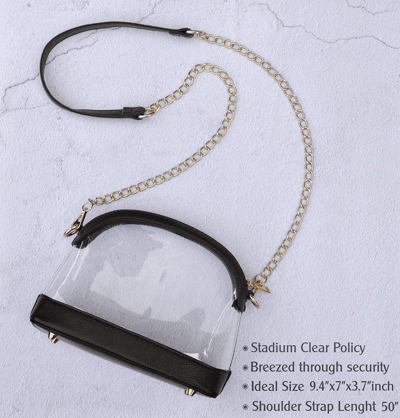 Hoxis Clear Cross Body Bag with Vegan Leather Trim Stadium Approved Women Shoulder Handbag (Black) - Image 3